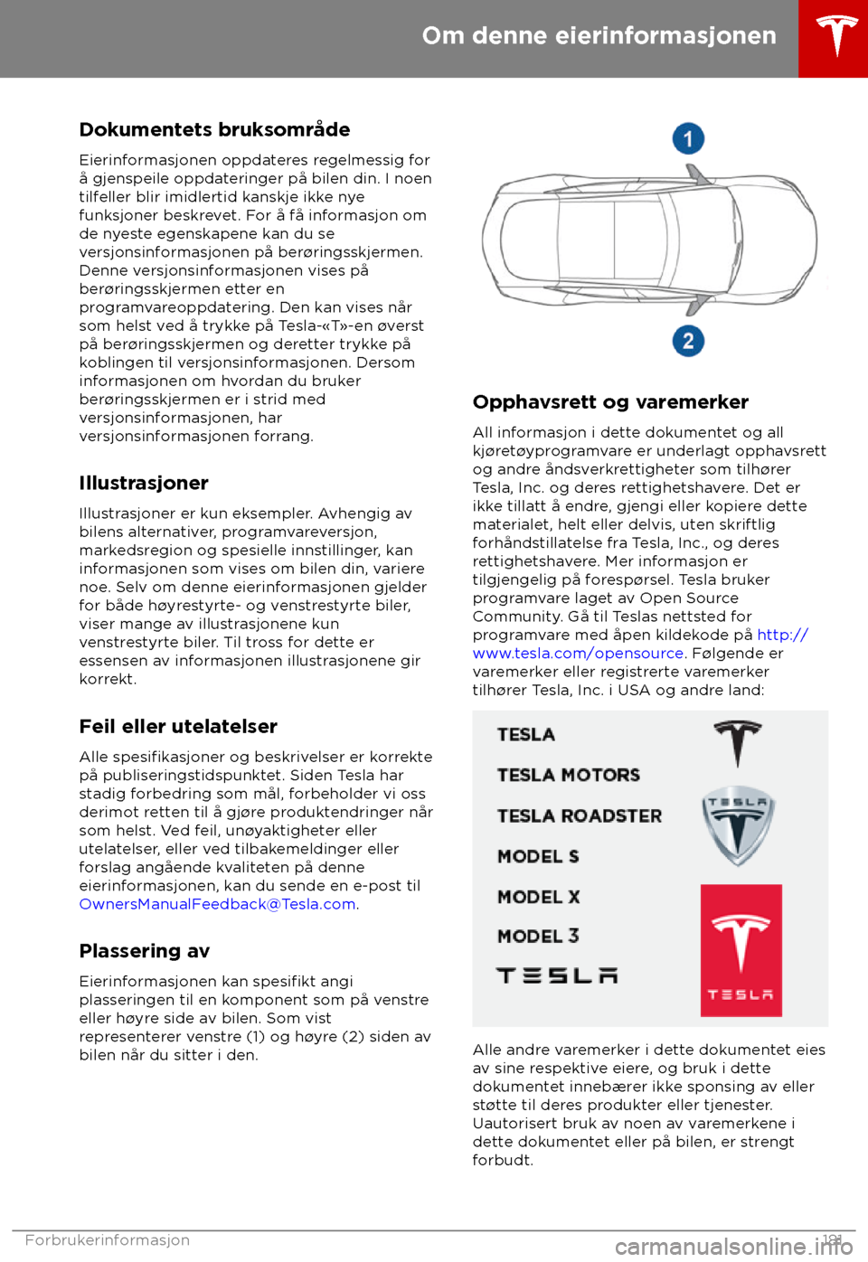 TESLA MODEL S 2018  Brukerhåndbok (in Norwegian) Dokumentets bruksomr