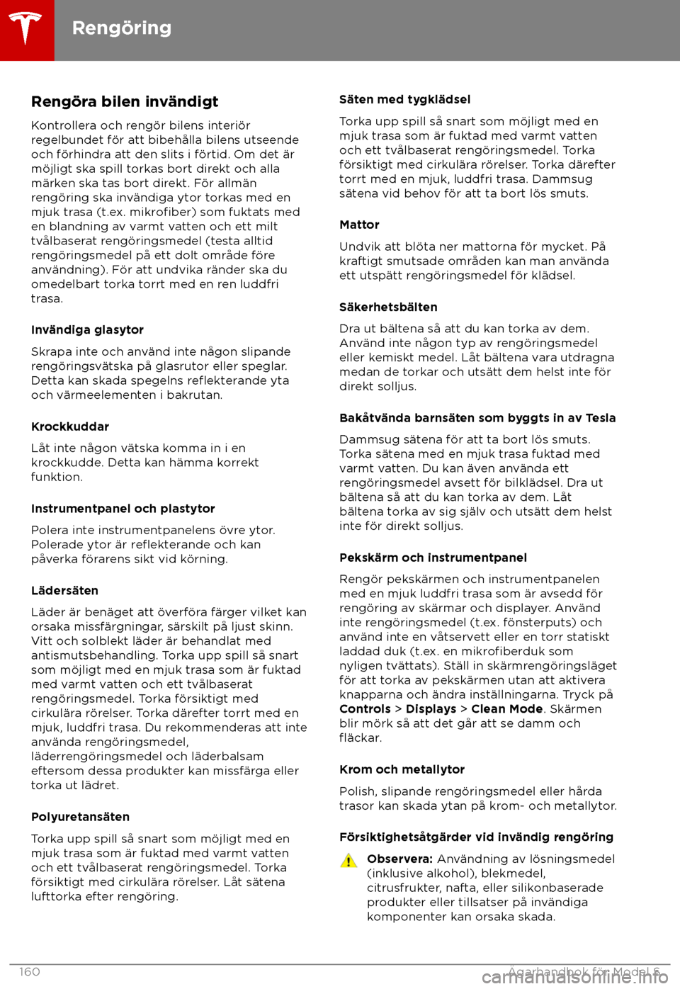 TESLA MODEL S 2018  Ägarmanual (in Swedish) Reng