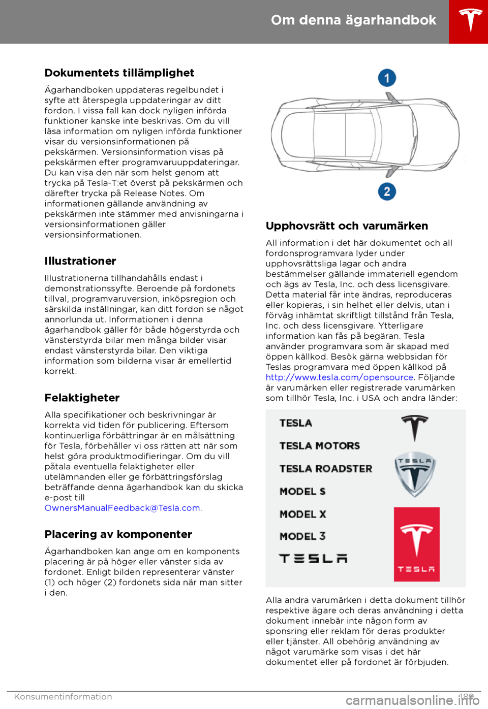 TESLA MODEL S 2018  Ägarmanual (in Swedish) Dokumentets till