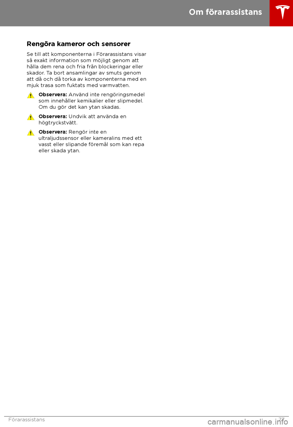 TESLA MODEL S 2018  Ägarmanual (in Swedish) Reng