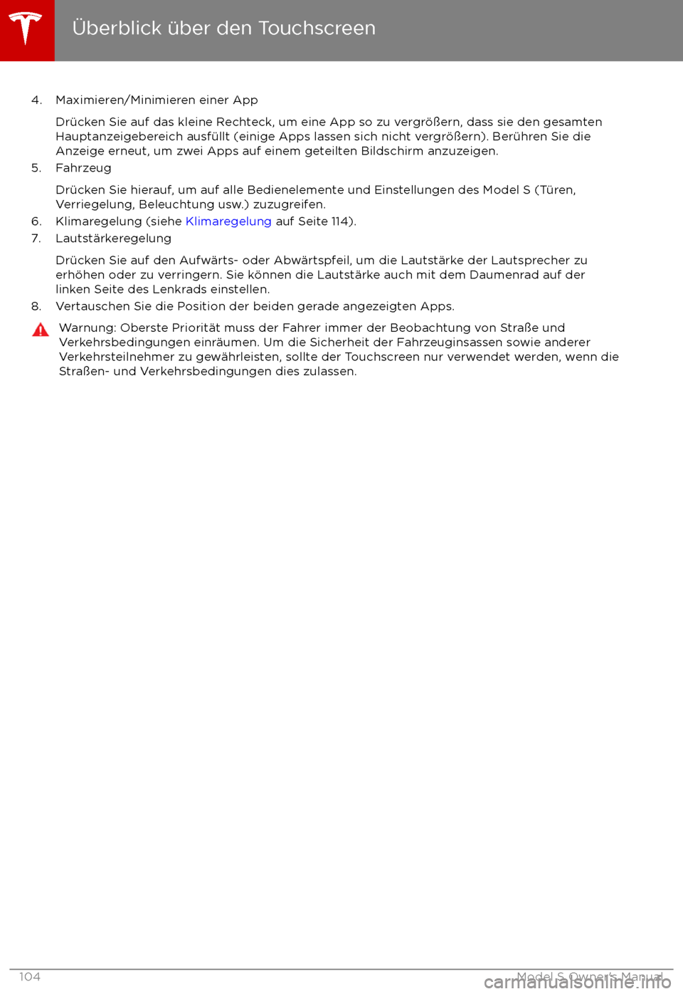 TESLA MODEL S 2017  Betriebsanleitung (in German)  4. Maximieren/Minimieren einer AppDr