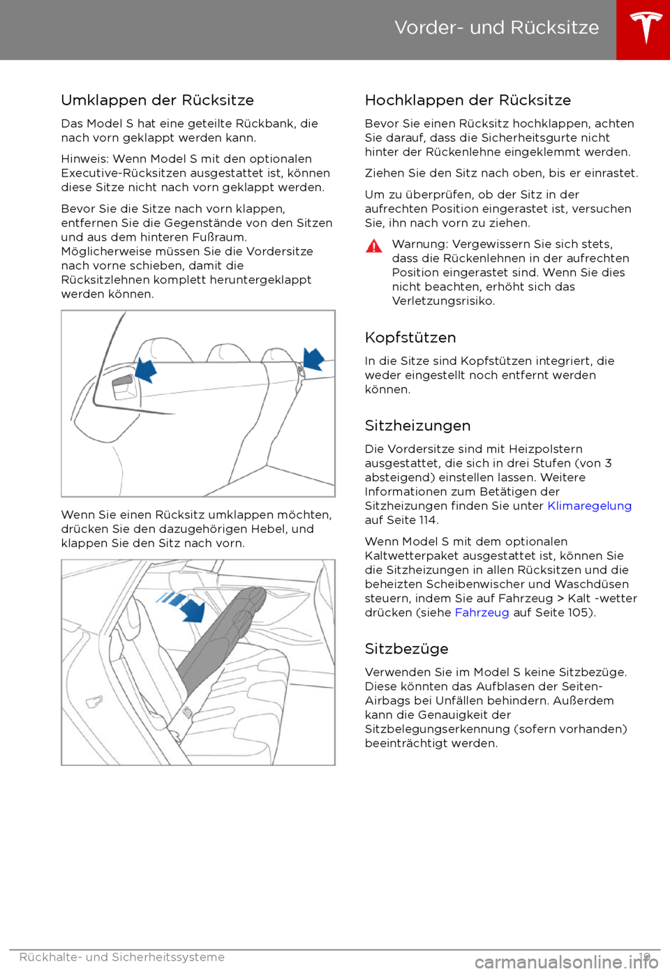 TESLA MODEL S 2017  Betriebsanleitung (in German)  Umklappen der R