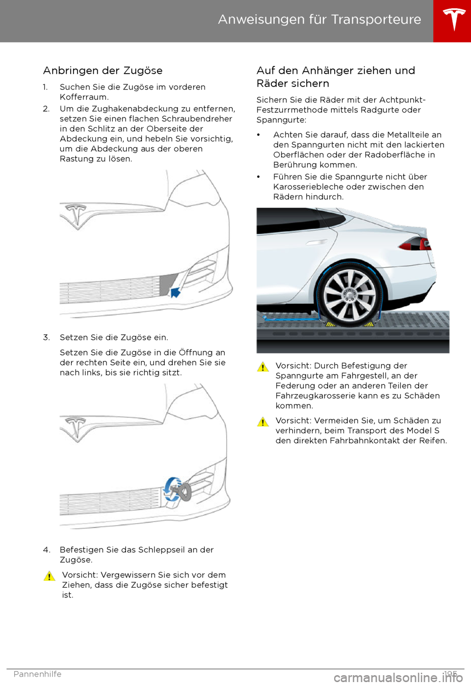 TESLA MODEL S 2017  Betriebsanleitung (in German)  Anbringen der Zug