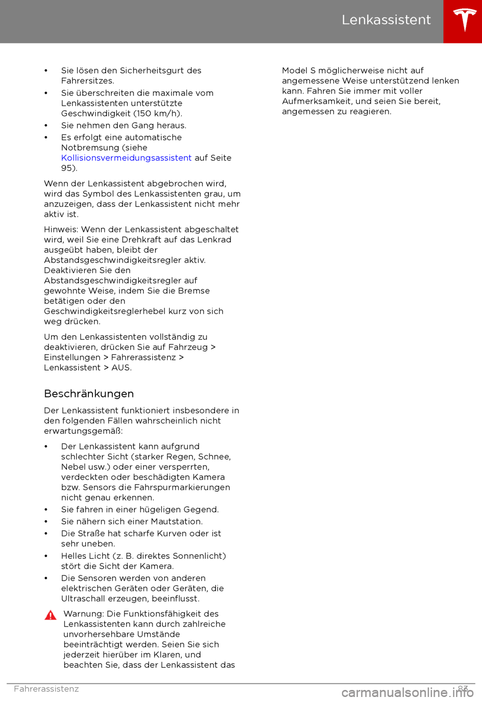 TESLA MODEL S 2017  Betriebsanleitung (in German)  