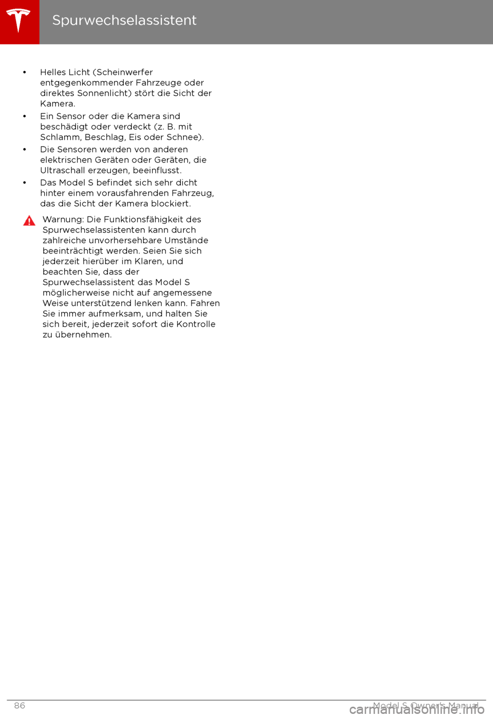 TESLA MODEL S 2017  Betriebsanleitung (in German)  