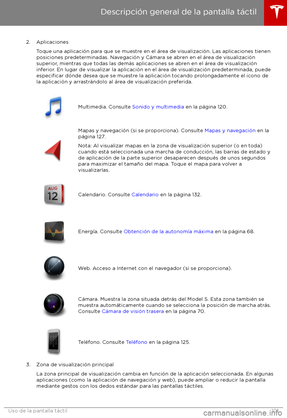 TESLA MODEL S 2017  Manual del propietario (in Spanish) 2. AplicacionesToque una aplicaci