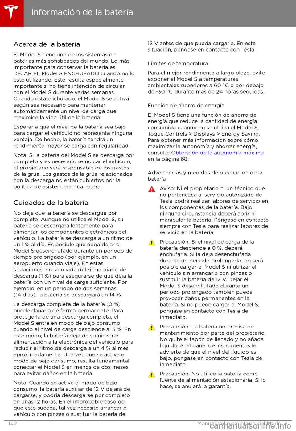 TESLA MODEL S 2017  Manual del propietario (in Spanish) Acerca de la bater