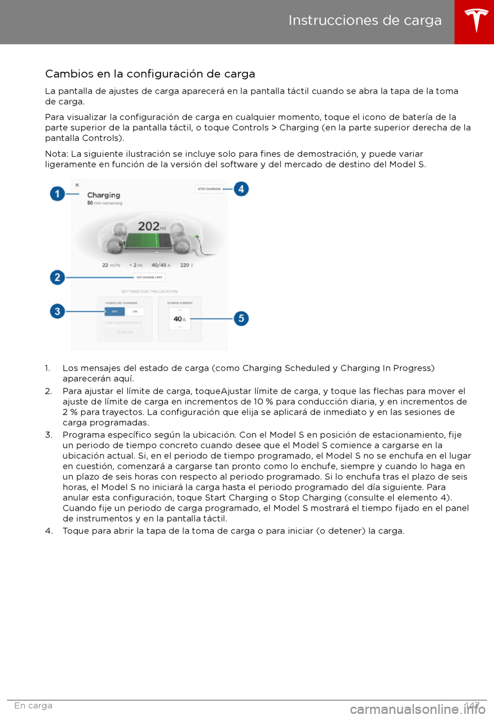TESLA MODEL S 2017  Manual del propietario (in Spanish) Cambios en la configuraci