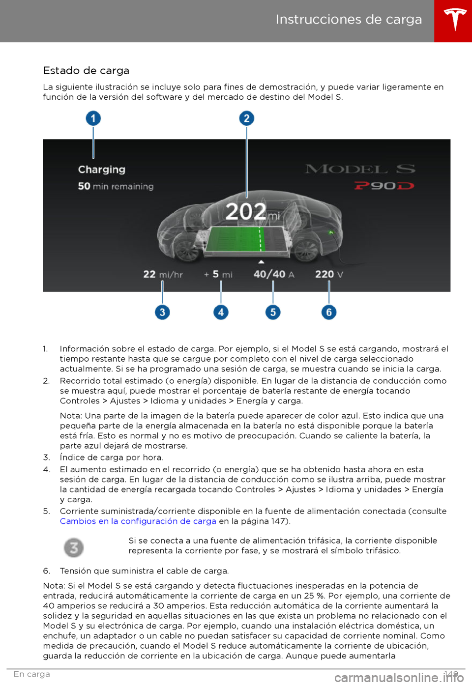 TESLA MODEL S 2017  Manual del propietario (in Spanish) Estado de carga
La siguiente ilustraci