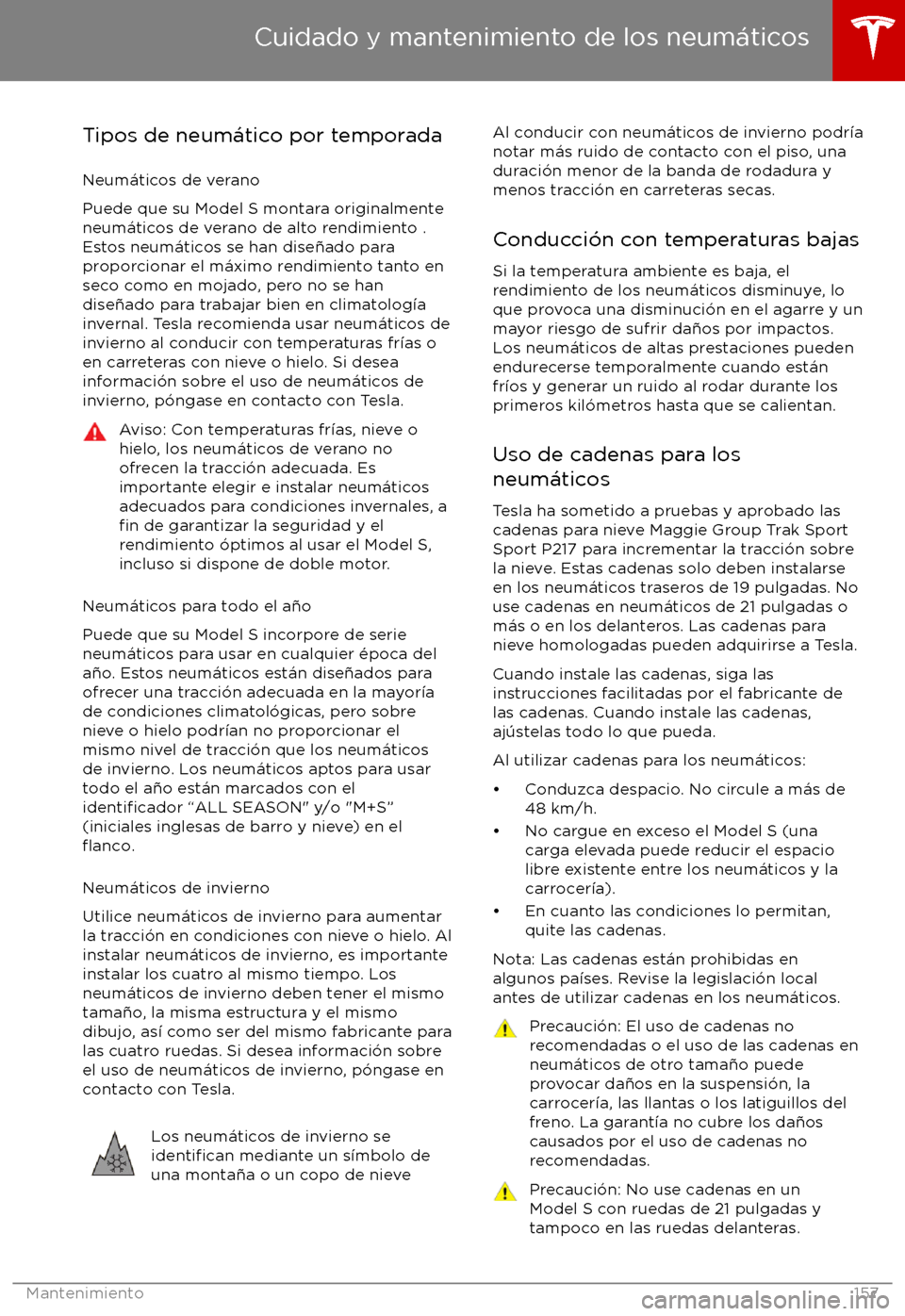 TESLA MODEL S 2017  Manual del propietario (in Spanish) Tipos de neum