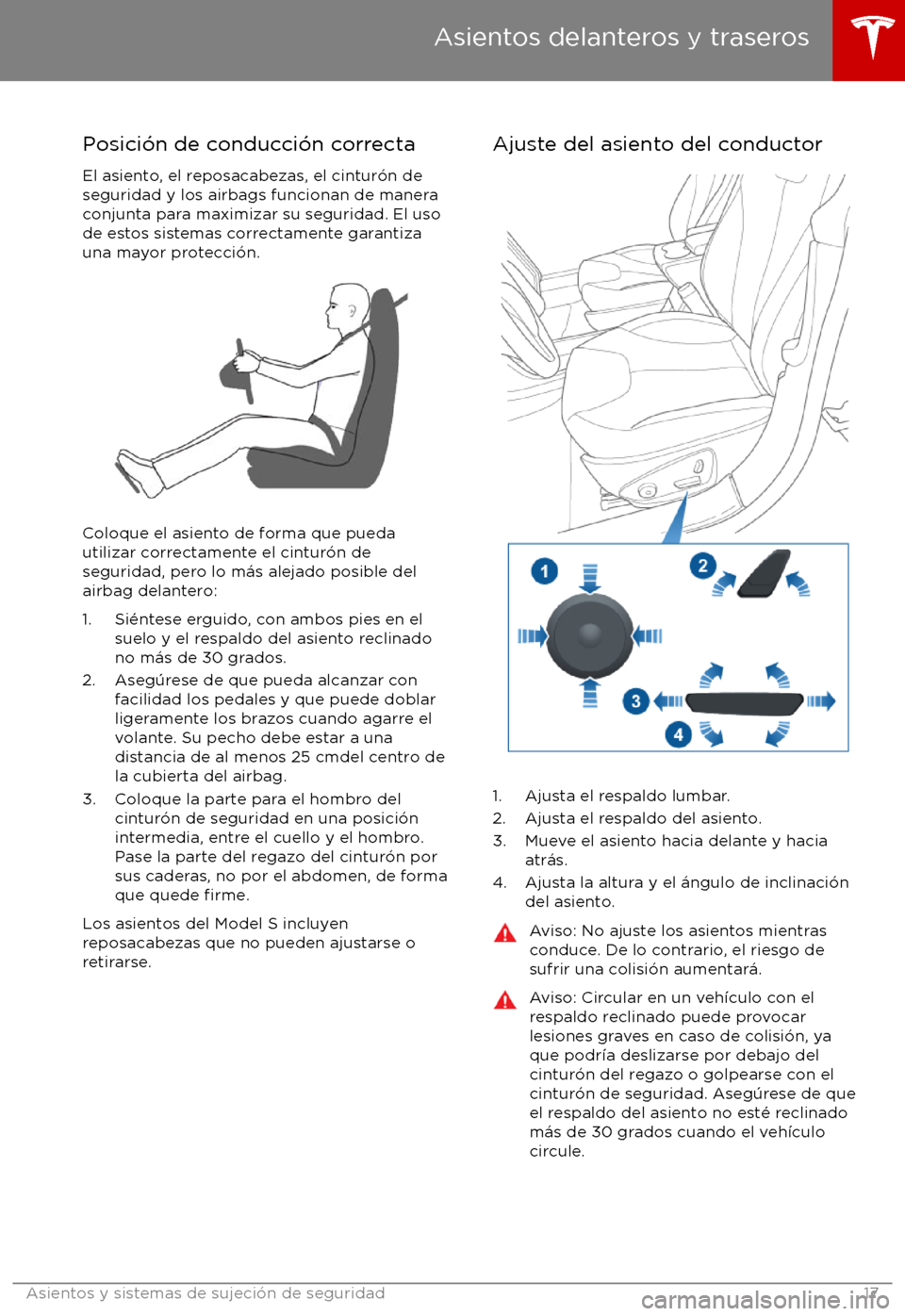 TESLA MODEL S 2017  Manual del propietario (in Spanish) Posici