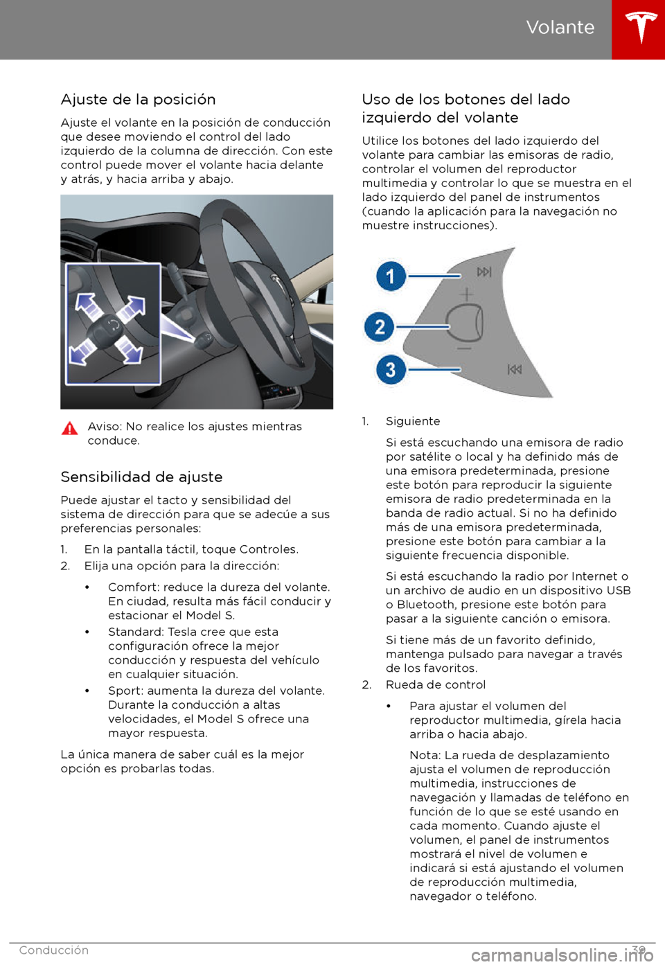 TESLA MODEL S 2017  Manual del propietario (in Spanish) Ajuste de la posici