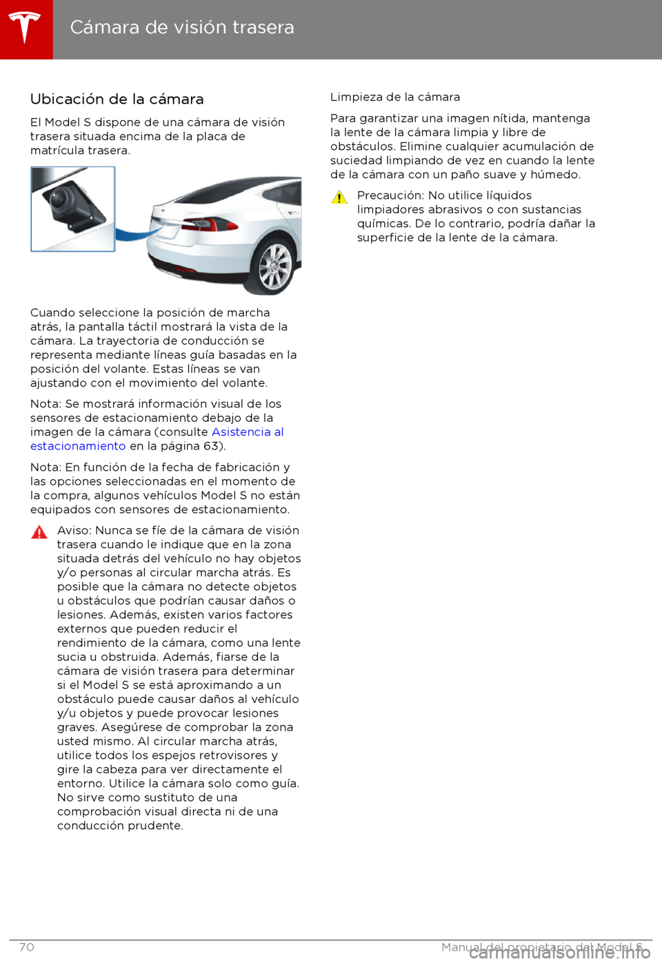TESLA MODEL S 2017  Manual del propietario (in Spanish) Ubicaci