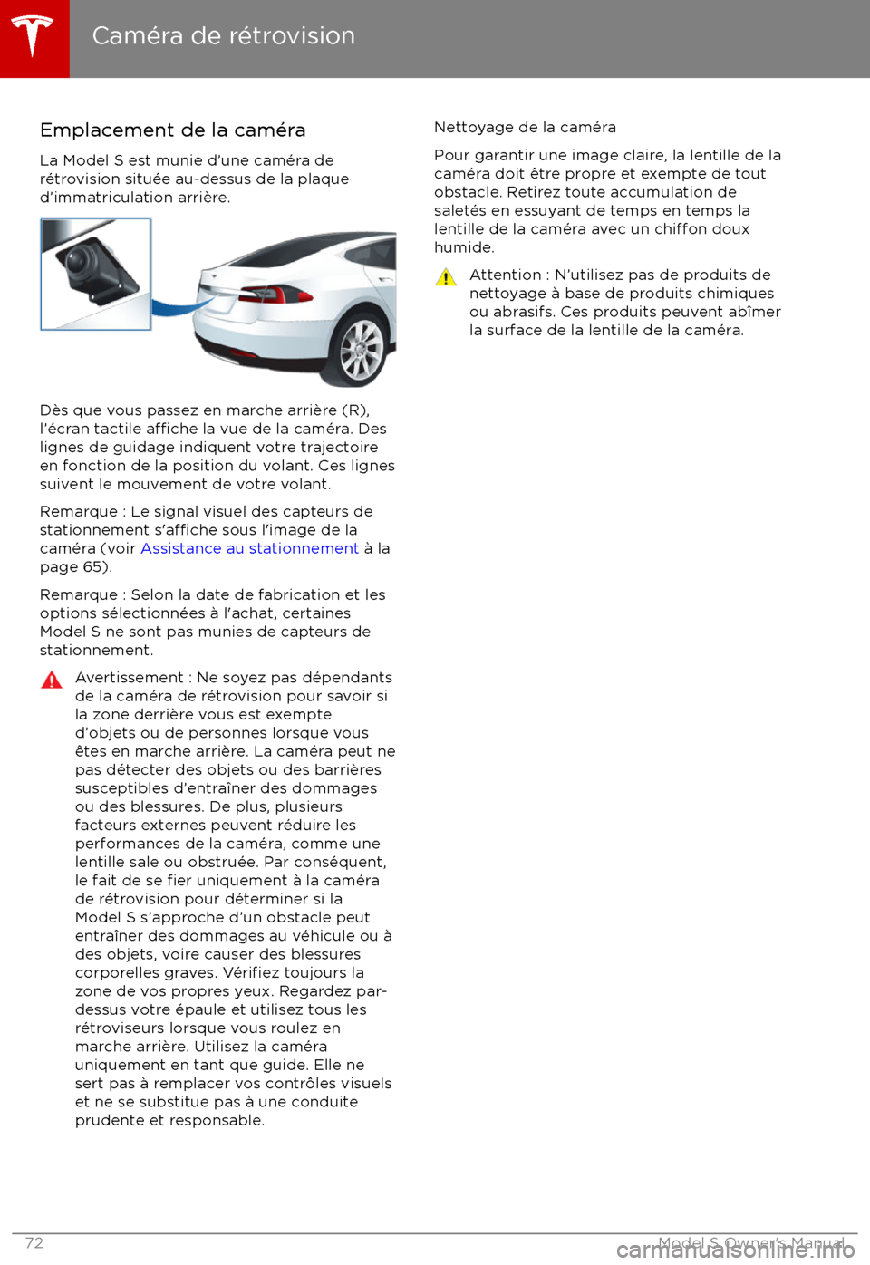 TESLA MODEL S 2017  Manuel du propriétaire (Canada) (in French) Emplacement de la cam