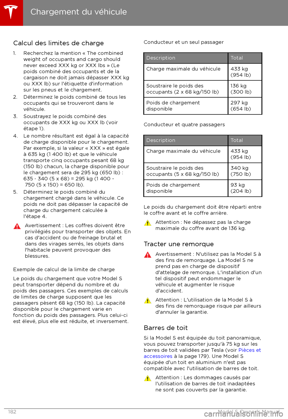 TESLA MODEL S 2017  Manuel du propriétaire (in French) Calcul des limites de charge1. Recherchez la mention 