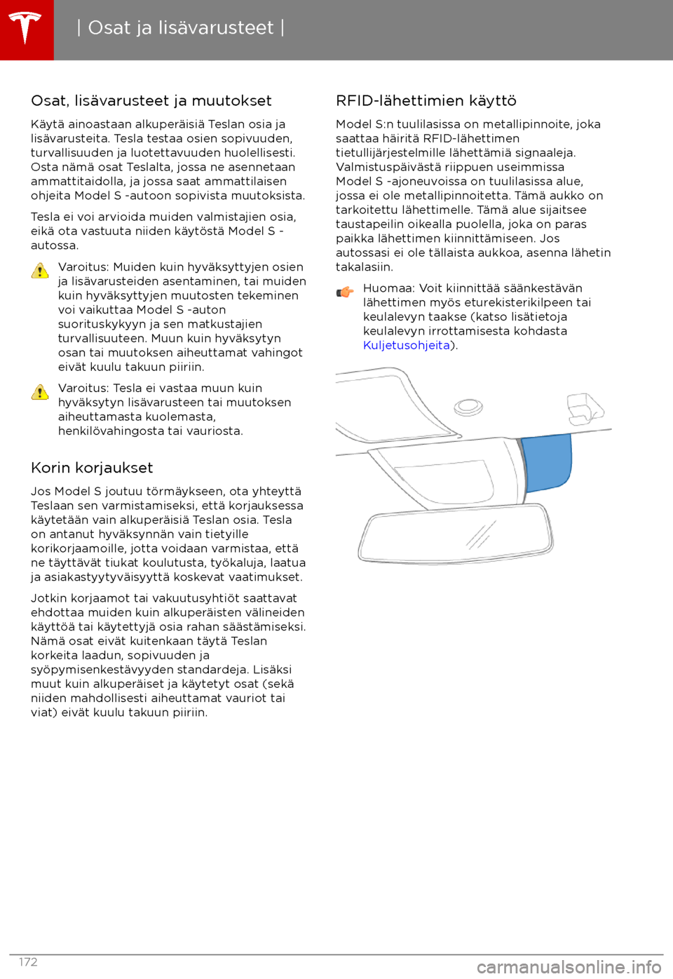TESLA MODEL S 2017  Omistajan käsikirja (in Finnish) Osat, lis