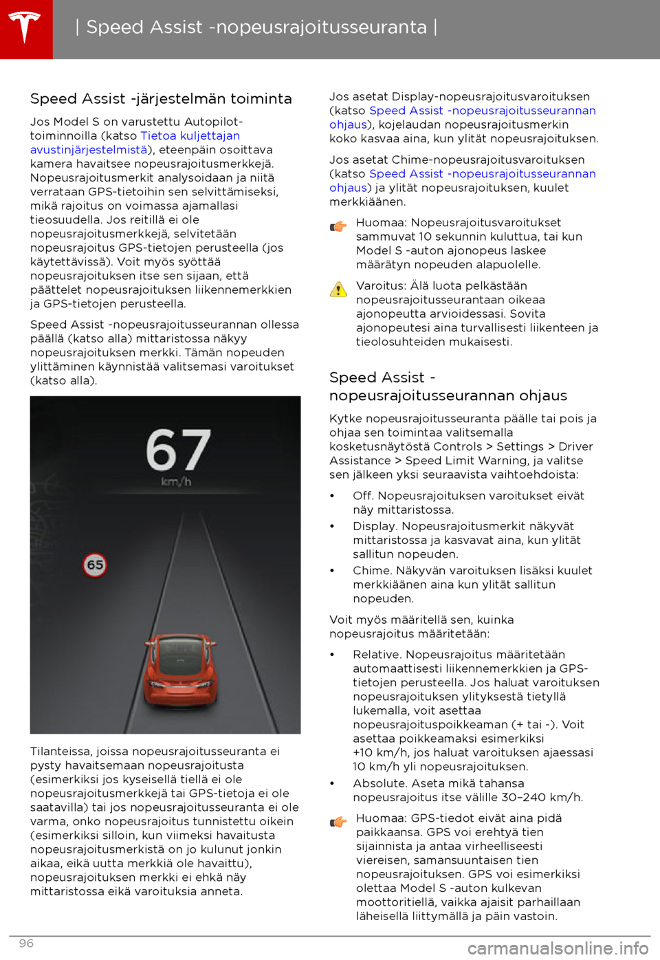 TESLA MODEL S 2017  Omistajan käsikirja (in Finnish) Speed Assist -j
