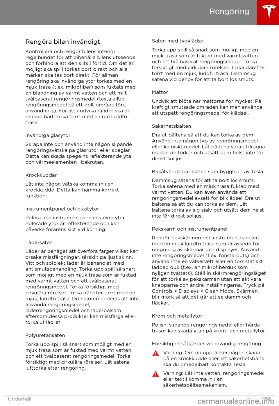 TESLA MODEL S 2017  Ägarmanual (in Swedish)  Reng