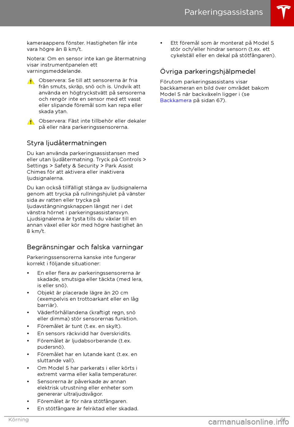 TESLA MODEL S 2017  Ägarmanual (in Swedish)  kameraappens f