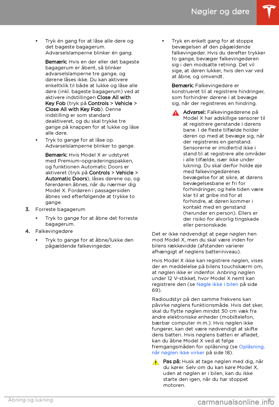 TESLA MODEL X 2020  Instruktionsbog (in Danish) 