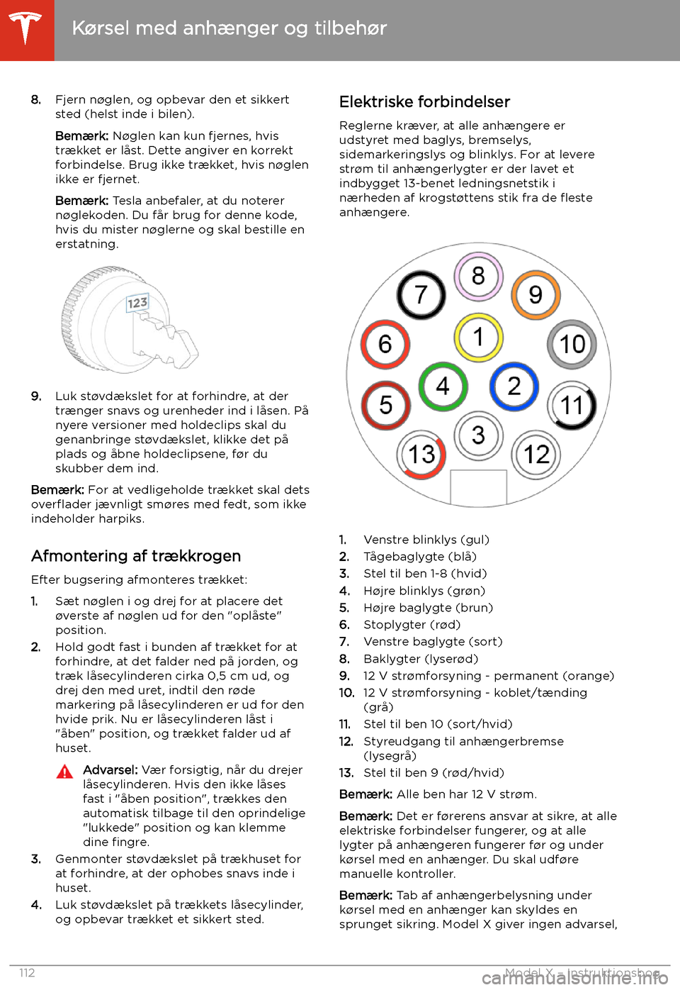 TESLA MODEL X 2020  Instruktionsbog (in Danish) 8.Fjern n