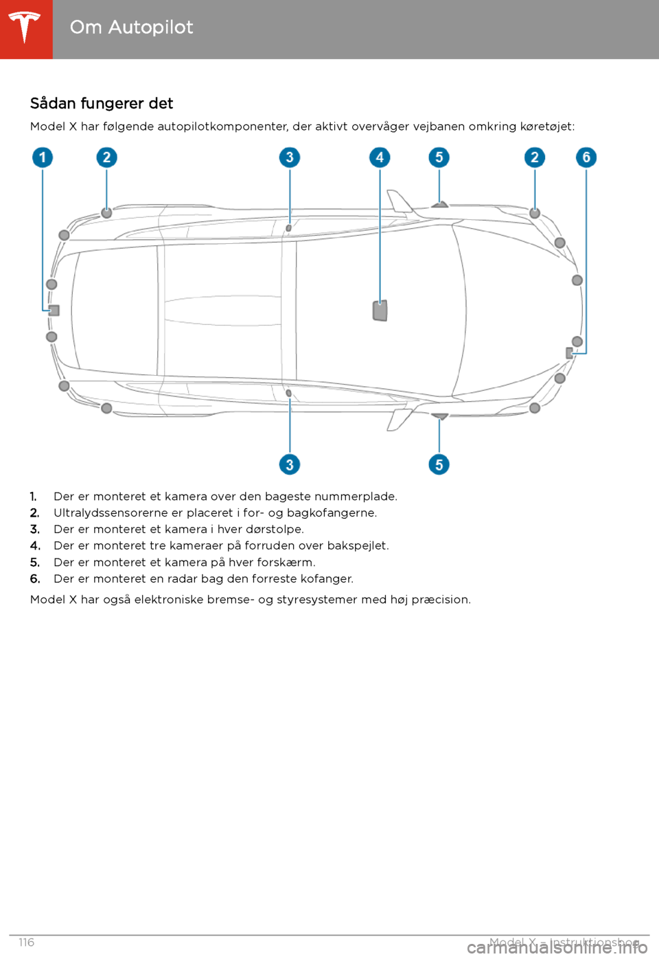 TESLA MODEL X 2020  Instruktionsbog (in Danish) Autopilot
Om Autopilot
S