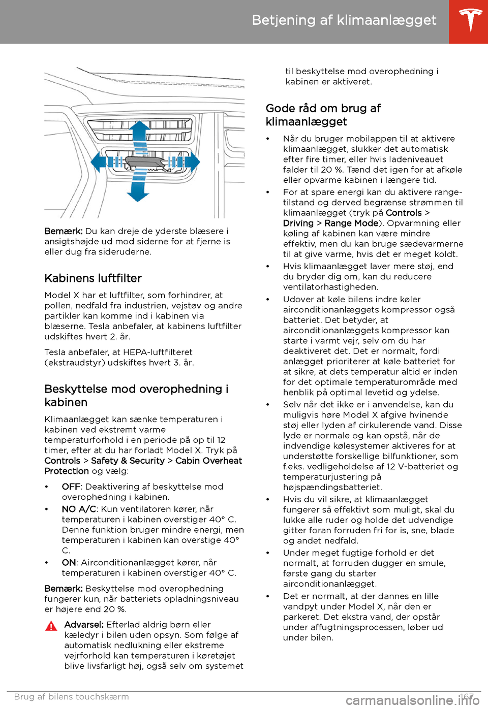 TESLA MODEL X 2020  Instruktionsbog (in Danish) Bem