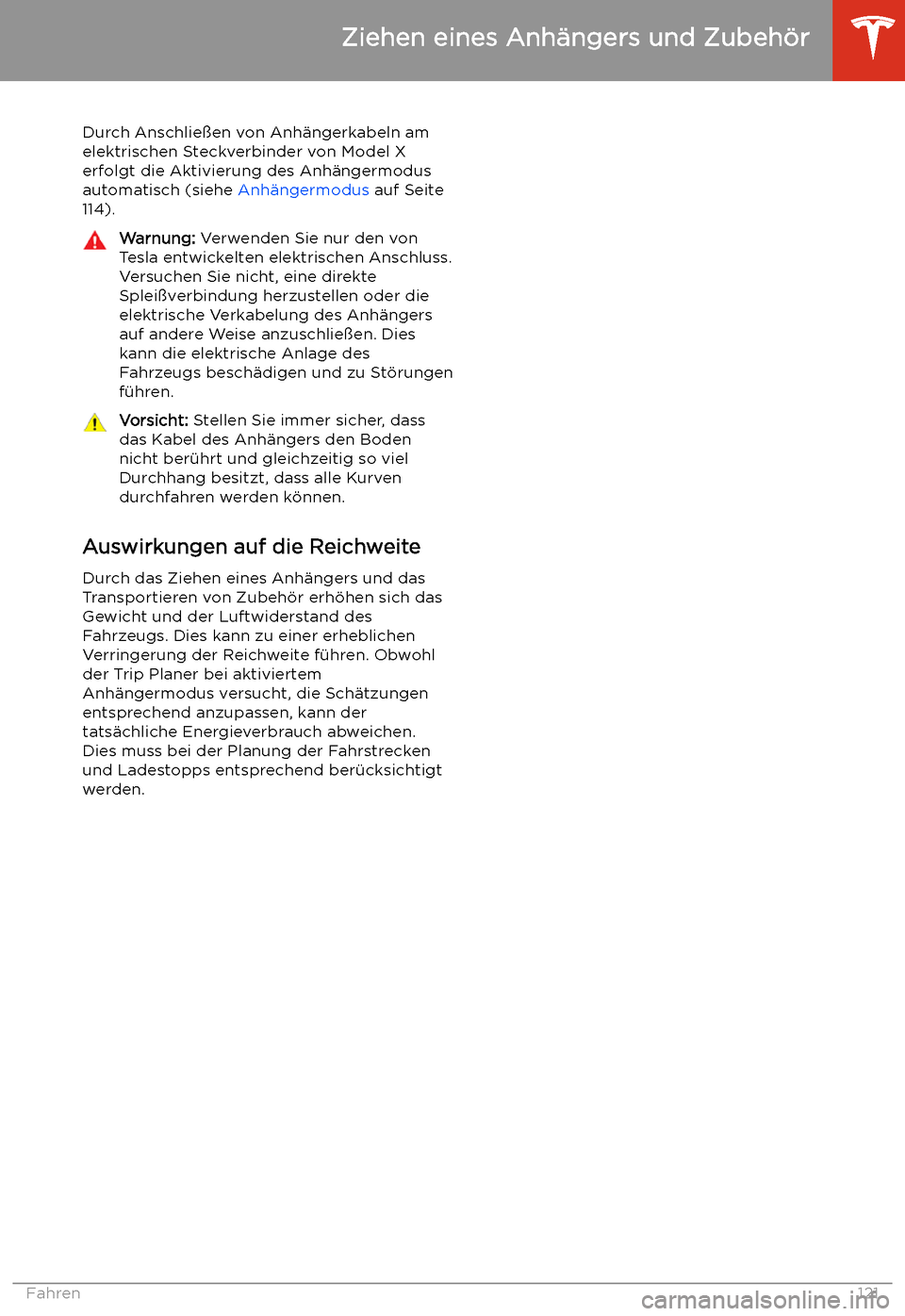 TESLA MODEL X 2020  Betriebsanleitung (in German) Durch Anschlie