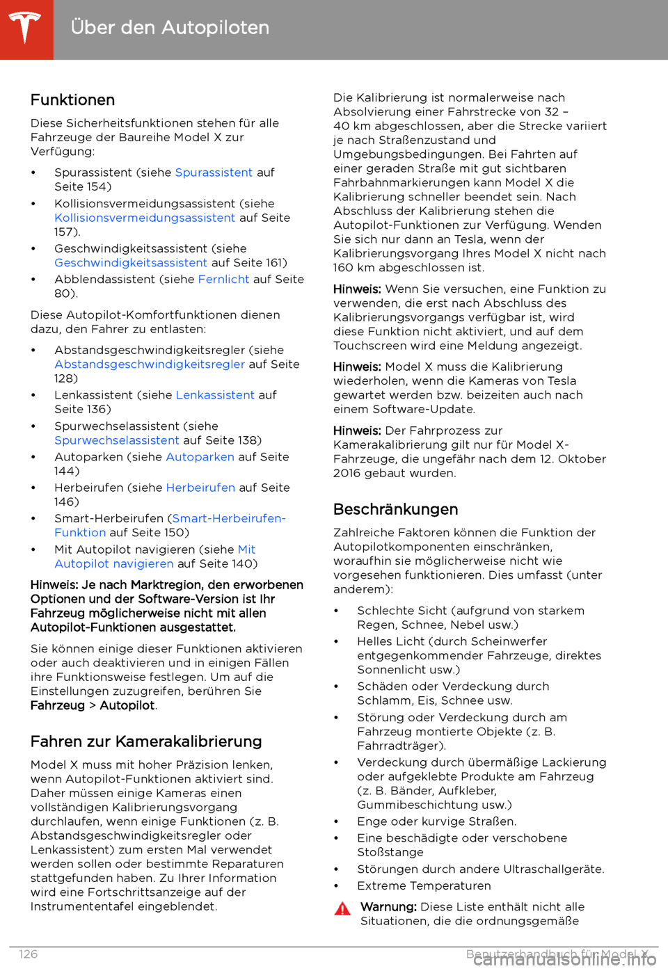 TESLA MODEL X 2020  Betriebsanleitung (in German) FunktionenDiese Sicherheitsfunktionen stehen f