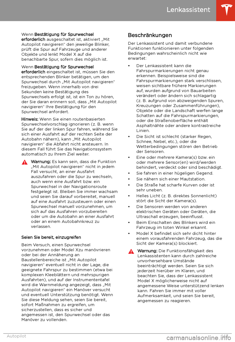 TESLA MODEL X 2020  Betriebsanleitung (in German) Wenn Best