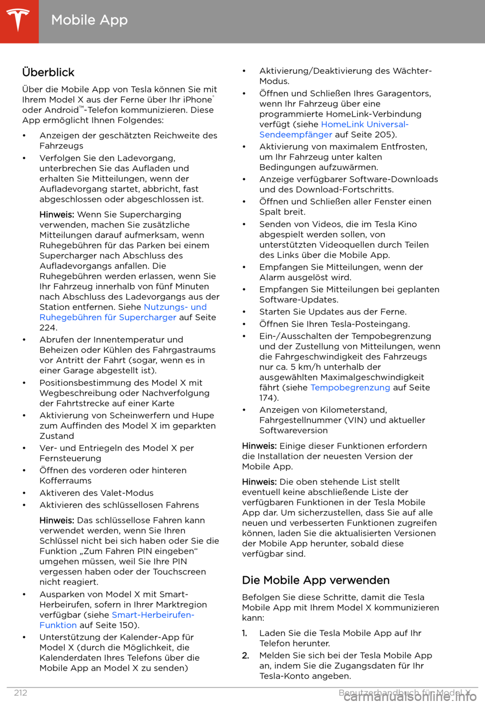 TESLA MODEL X 2020  Betriebsanleitung (in German) Mobile App
