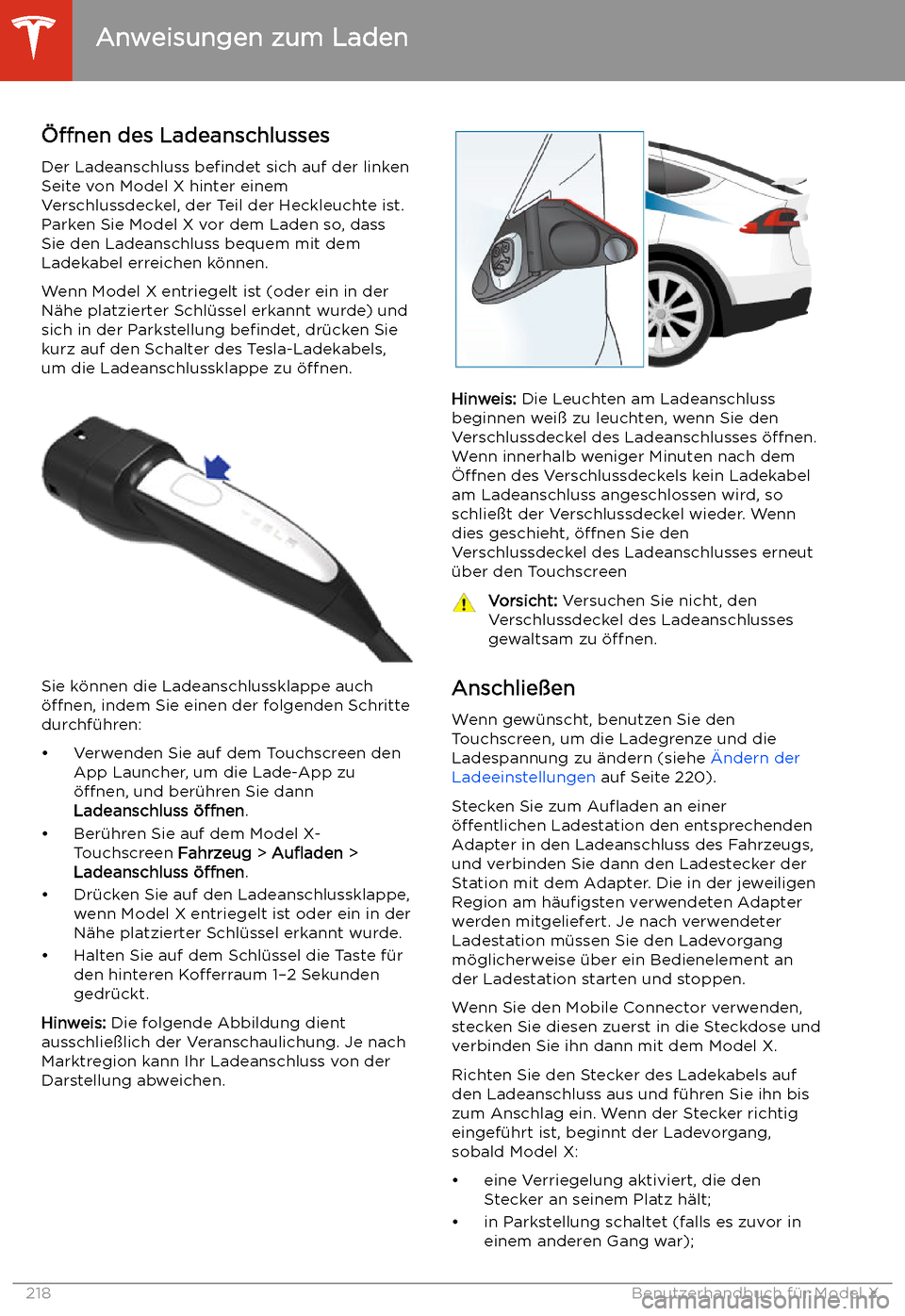 TESLA MODEL X 2020  Betriebsanleitung (in German) Anweisungen zum Laden
