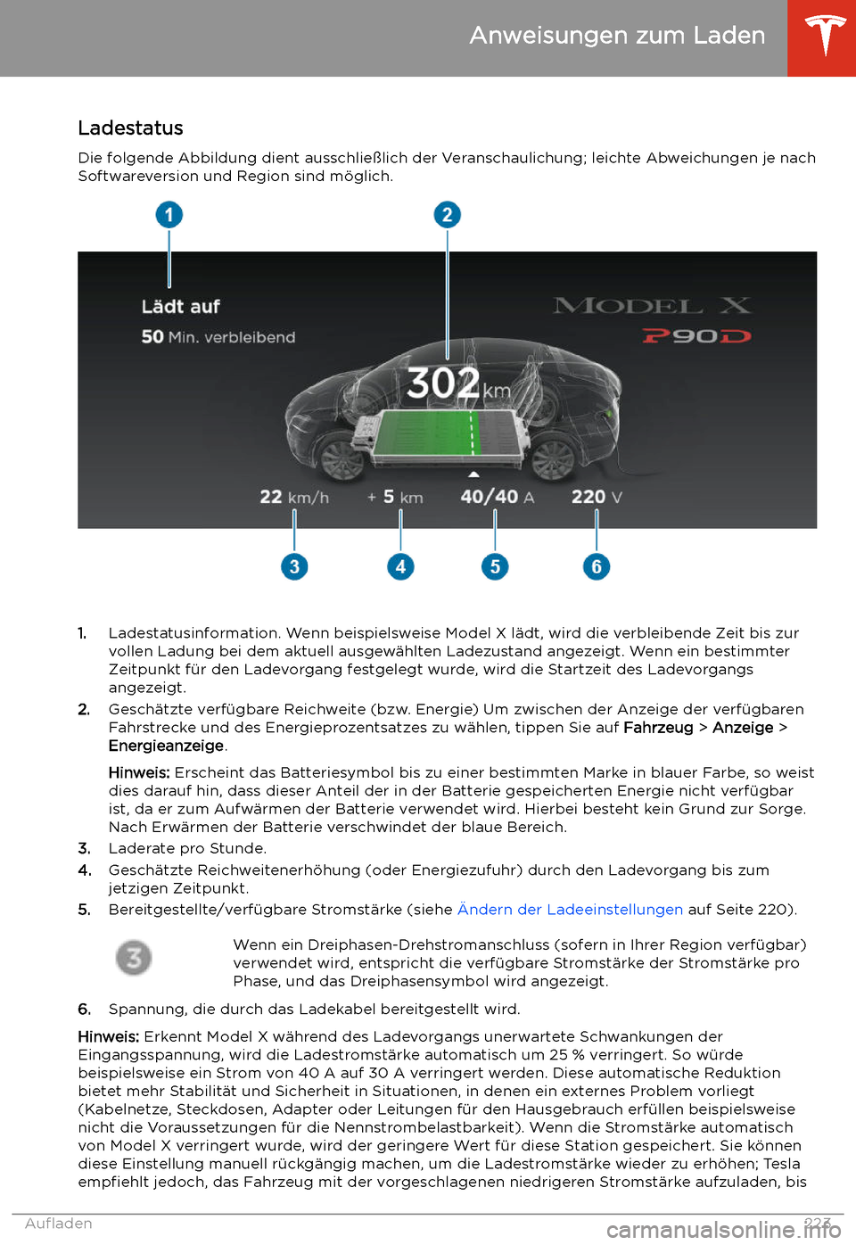 TESLA MODEL X 2020  Betriebsanleitung (in German) Ladestatus
Die folgende Abbildung dient ausschlie