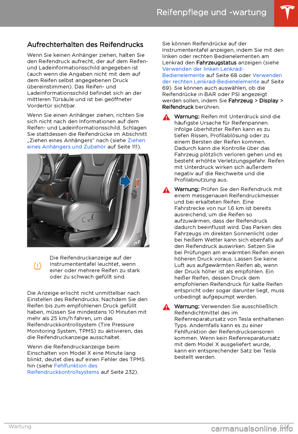 TESLA MODEL X 2020  Betriebsanleitung (in German) Reifenp
