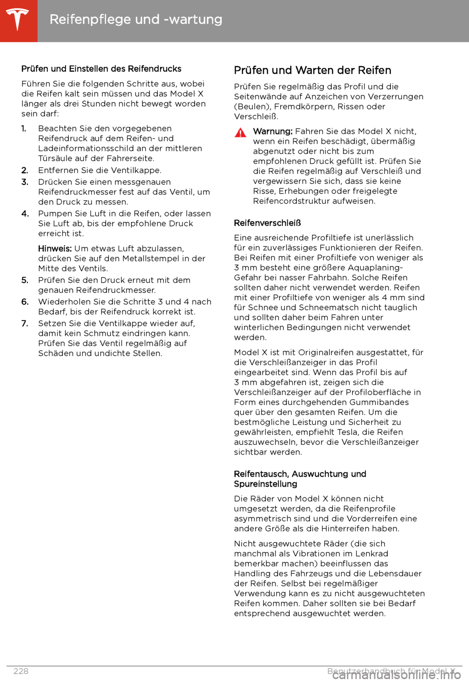 TESLA MODEL X 2020  Betriebsanleitung (in German) Pr