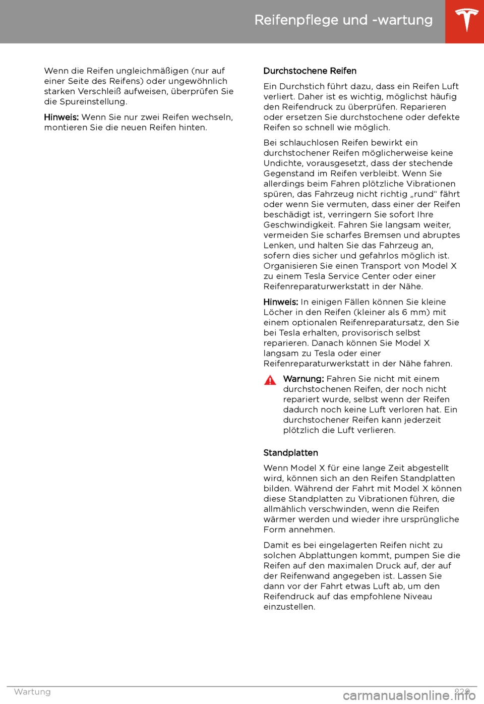 TESLA MODEL X 2020  Betriebsanleitung (in German) Wenn die Reifen ungleichm