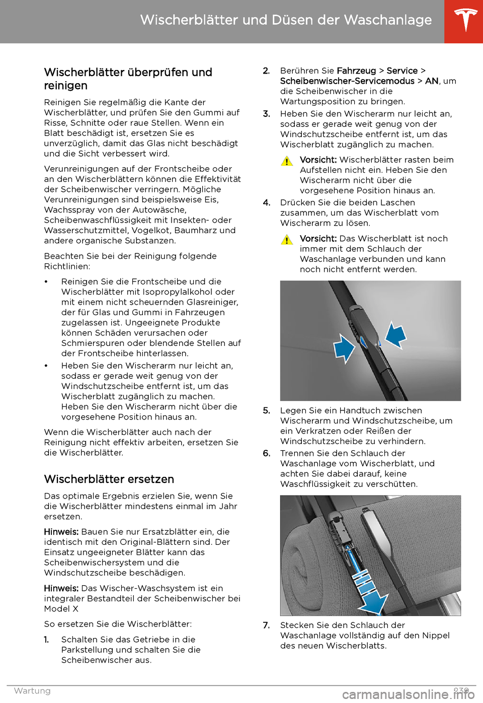 TESLA MODEL X 2020  Betriebsanleitung (in German) Wischerbl