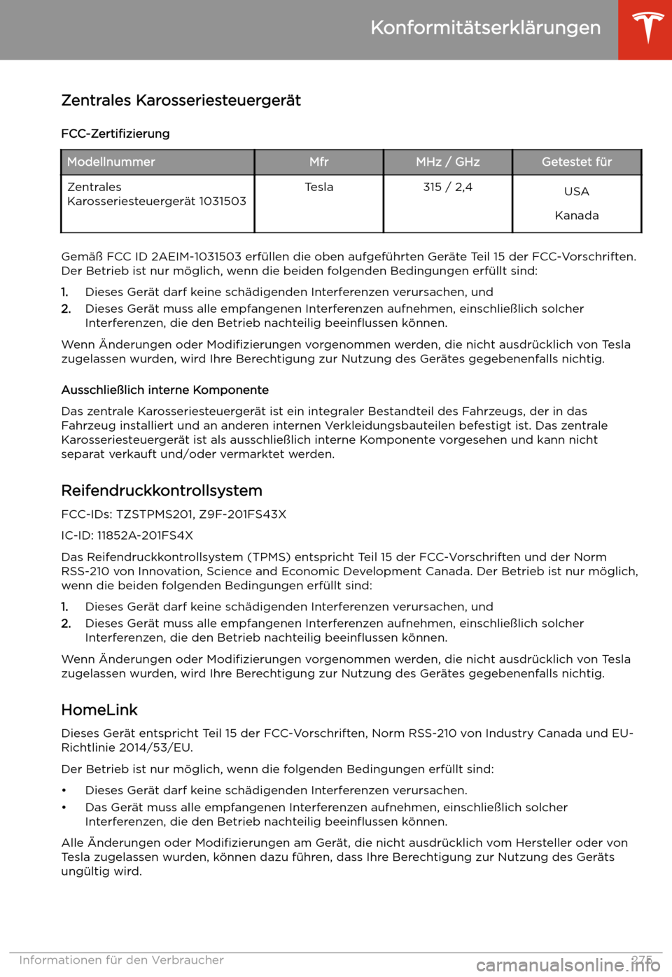 TESLA MODEL X 2020  Betriebsanleitung (in German) Zentrales Karosseriesteuerger