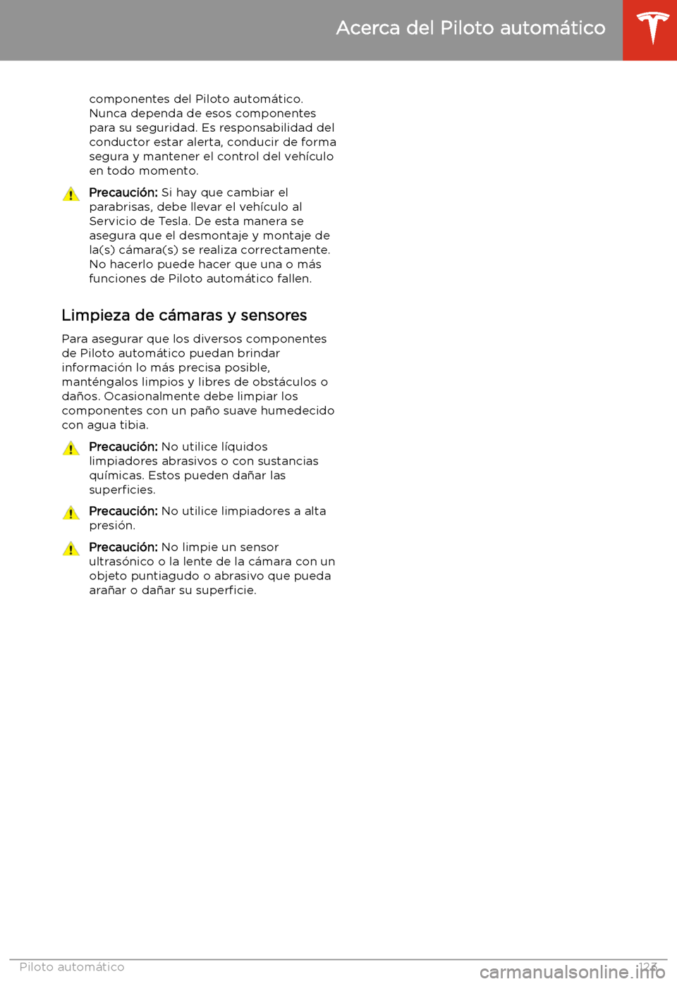 TESLA MODEL X 2020  Manual del propietario (in Spanish) componentes del Piloto autom