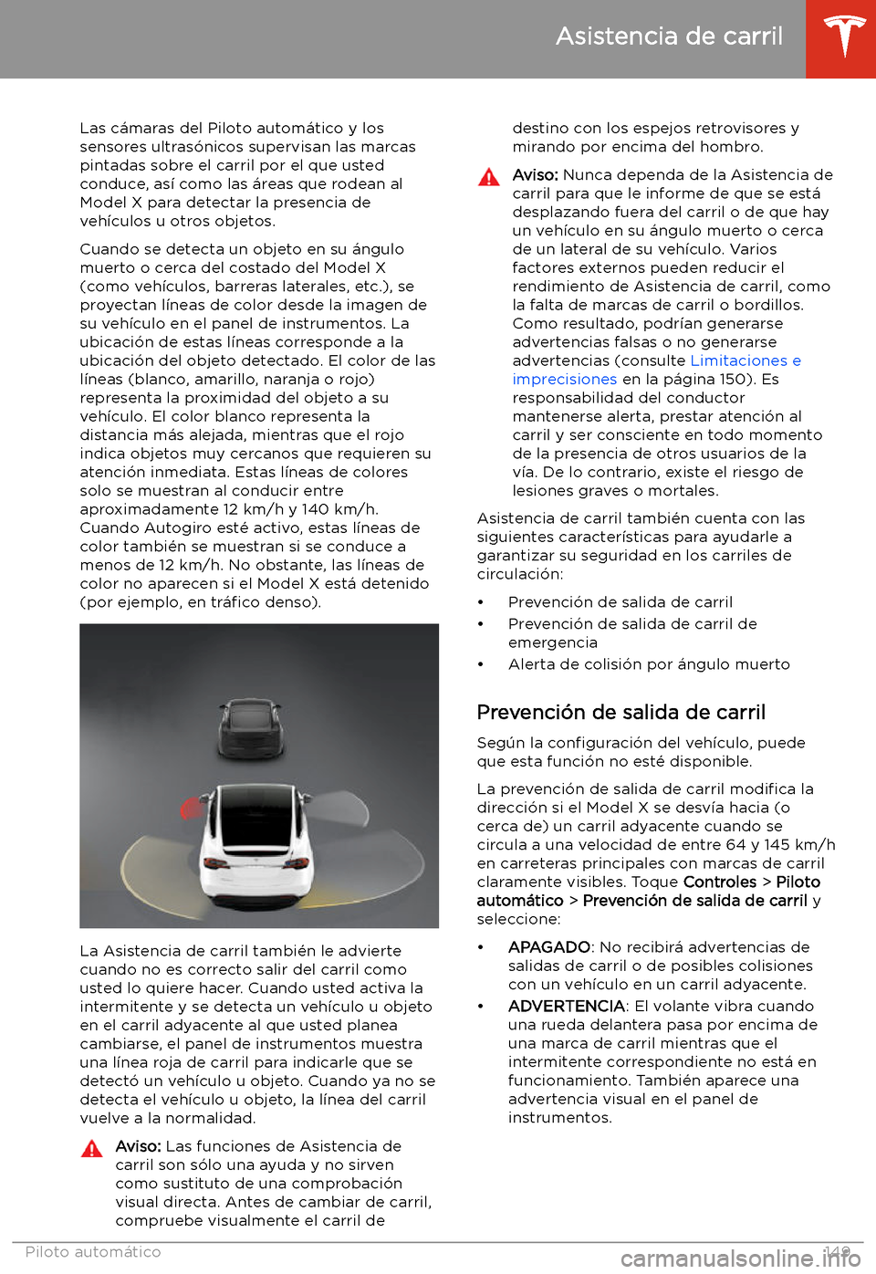 TESLA MODEL X 2020  Manual del propietario (in Spanish) Asistencia de carril
Las c
