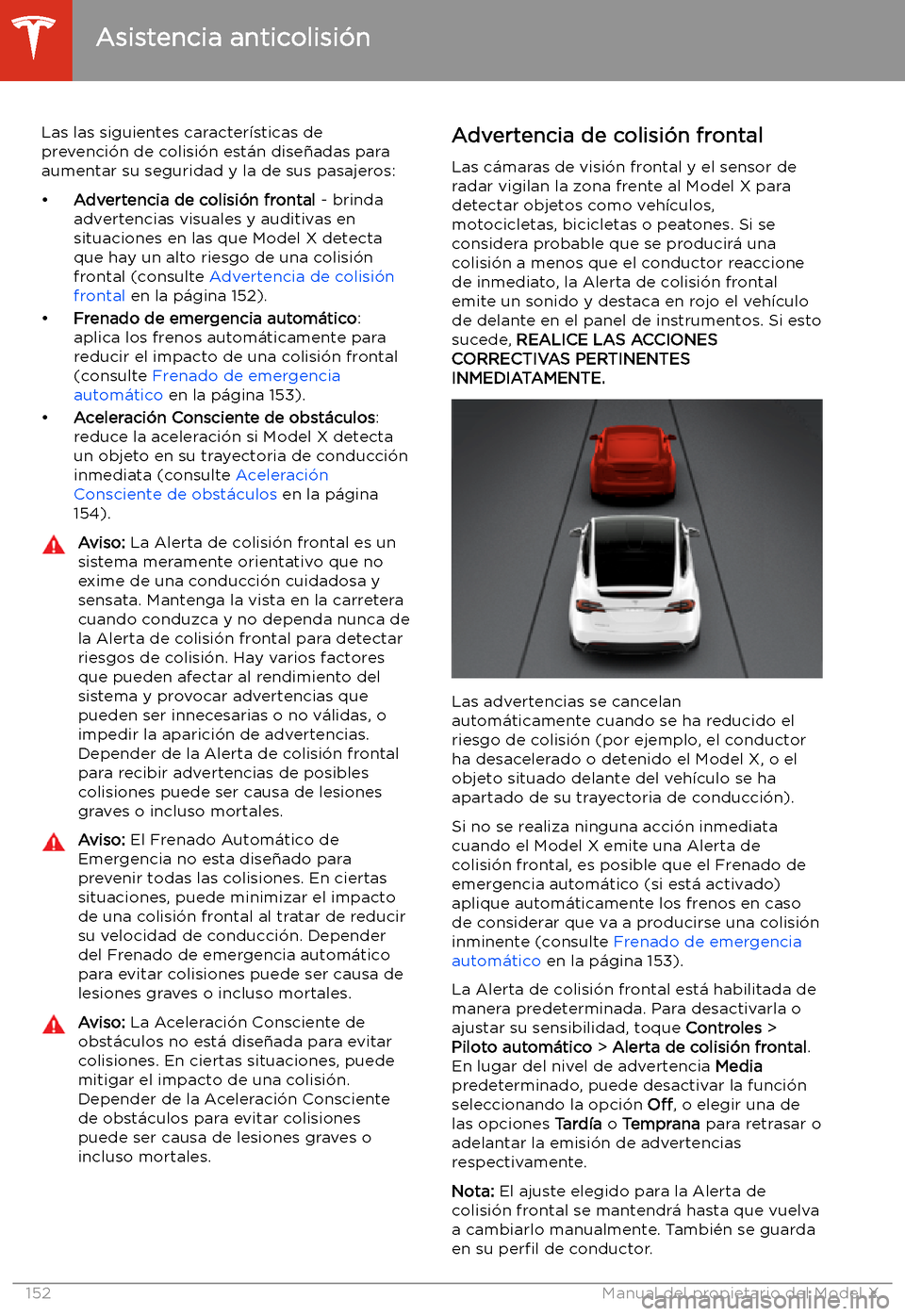 TESLA MODEL X 2020  Manual del propietario (in Spanish) Asistencia anticolisi