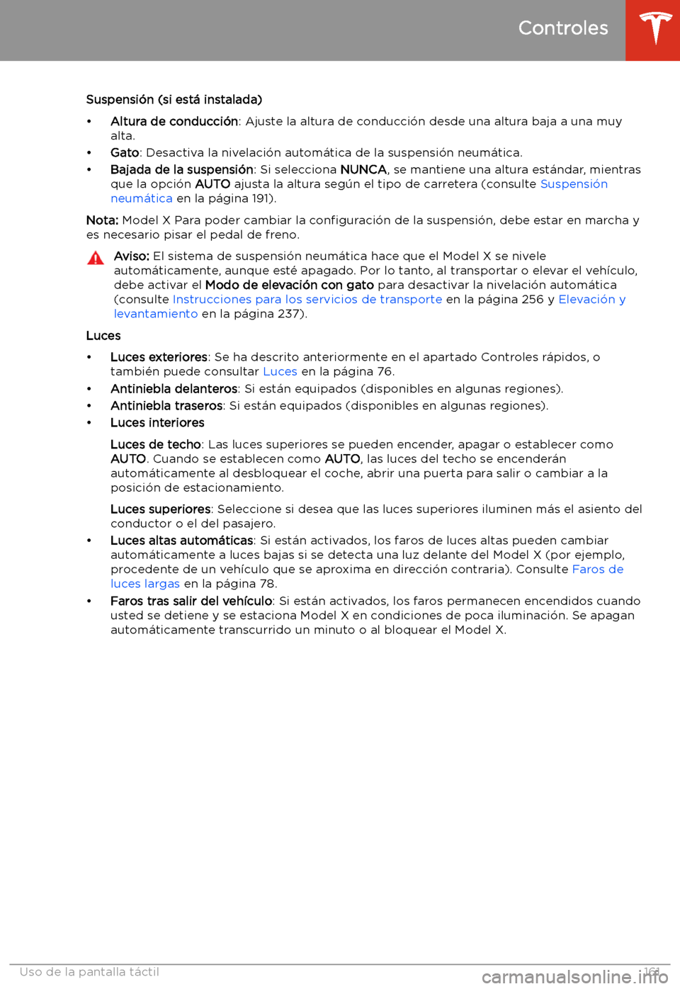 TESLA MODEL X 2020  Manual del propietario (in Spanish) Suspensi