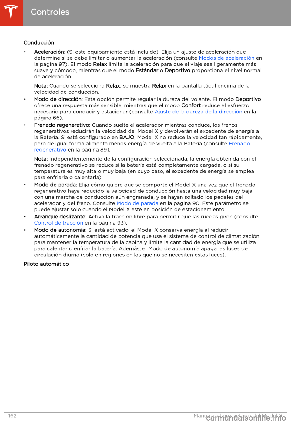 TESLA MODEL X 2020  Manual del propietario (in Spanish) Conducci