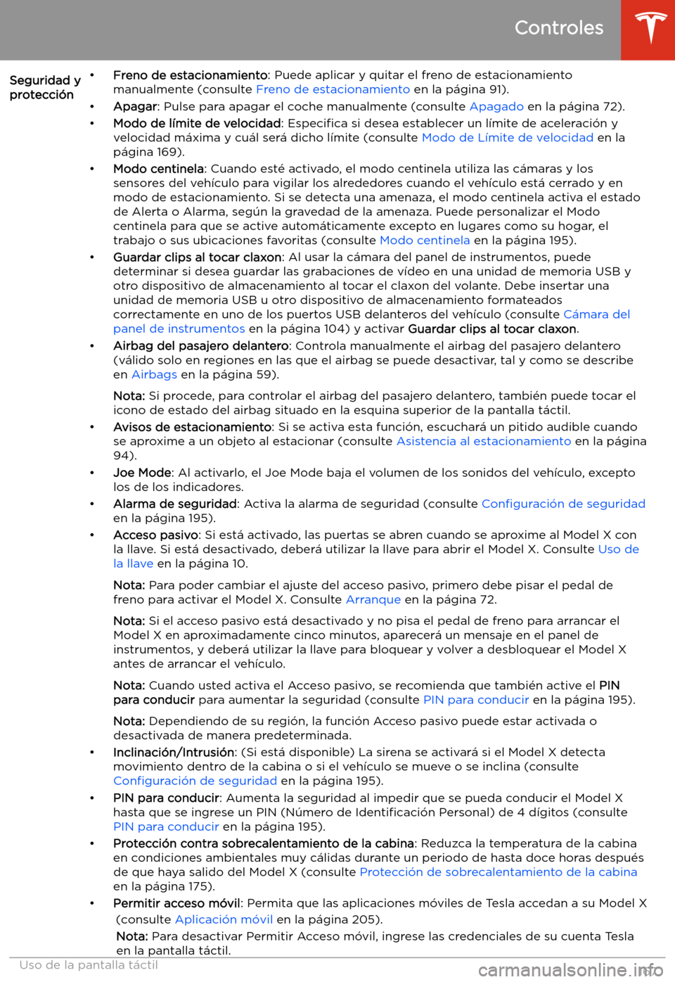 TESLA MODEL X 2020  Manual del propietario (in Spanish) Seguridad y 
protecci