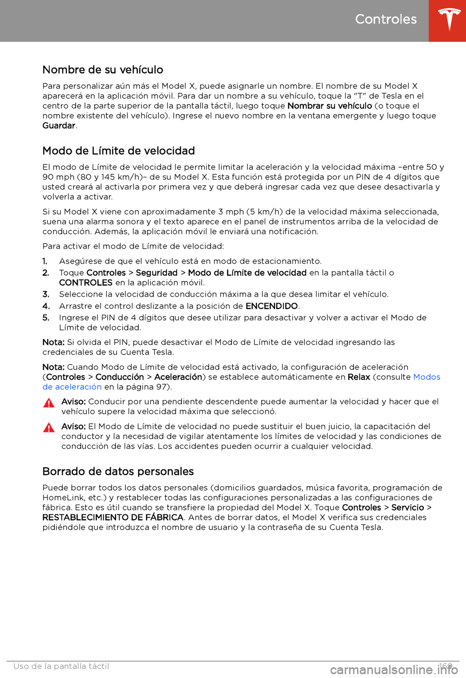 TESLA MODEL X 2020  Manual del propietario (in Spanish) Nombre de su veh