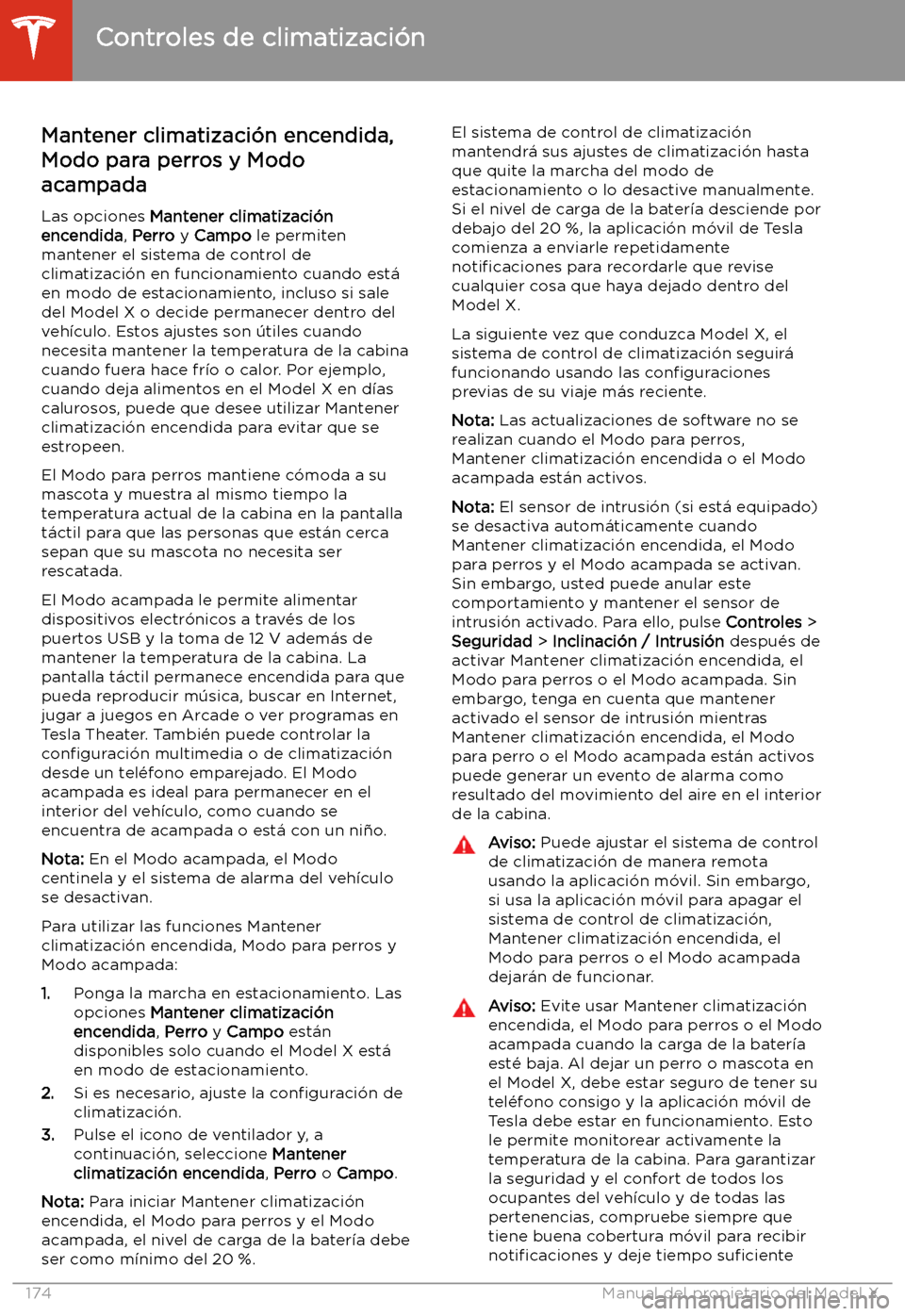 TESLA MODEL X 2020  Manual del propietario (in Spanish) Mantener climatizaci