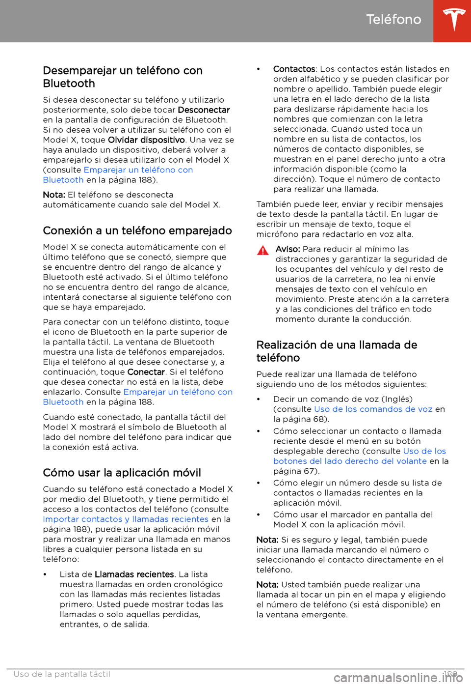 TESLA MODEL X 2020  Manual del propietario (in Spanish) Desemparejar un tel
