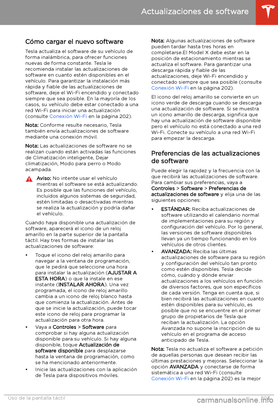 TESLA MODEL X 2020  Manual del propietario (in Spanish) Actualizaciones de software
C