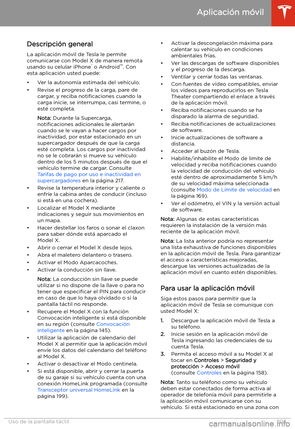 TESLA MODEL X 2020  Manual del propietario (in Spanish) Aplicaci