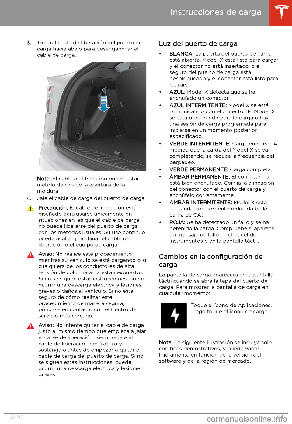 TESLA MODEL X 2020  Manual del propietario (in Spanish) 3.Tire del cable de liberaci